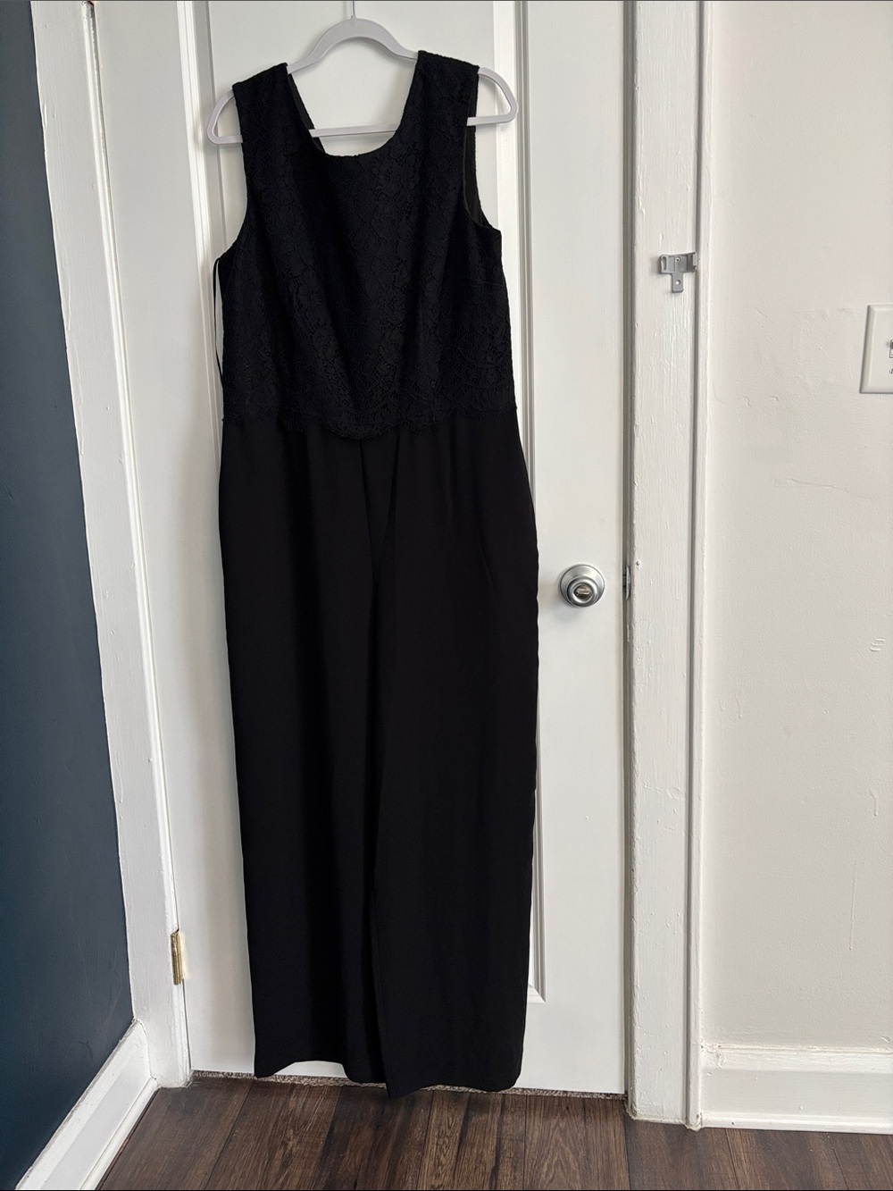 Talbots Black Lace-Top Wide-Leg Jumpsuit